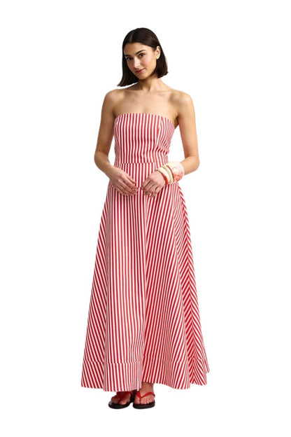 Slone Denim Dress in Ruby Antique Stripe