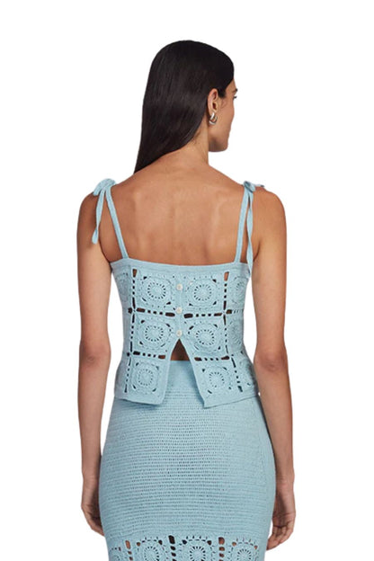 Iola Crochet Top in Skye Blue