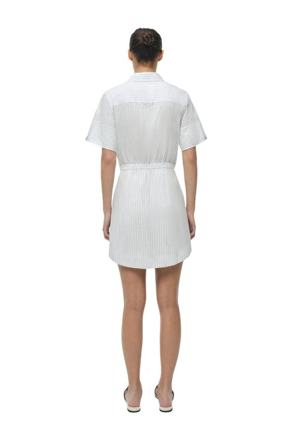Marcy Mini Shirt Dress in White Stripe