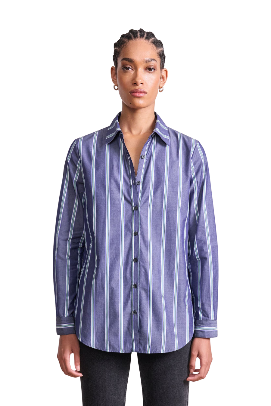 Sodi Wrap Button Up in Indigo Stripe