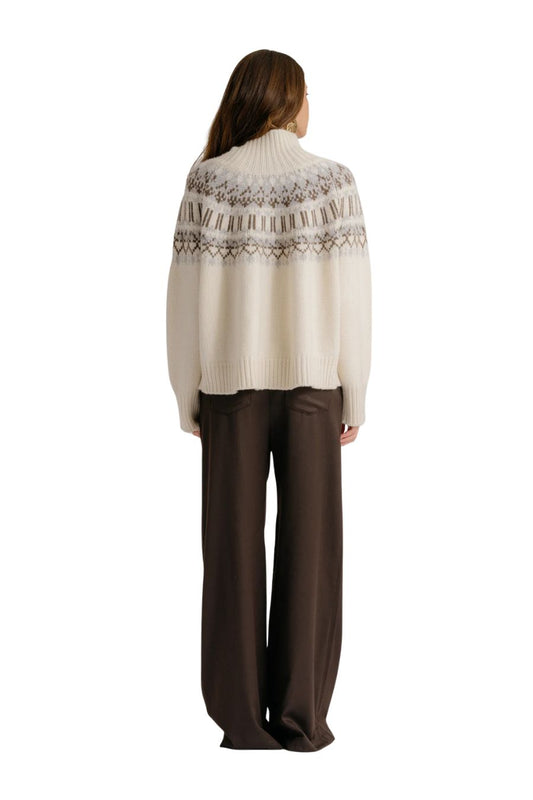 Scottie Slouchy Fair Isle Cashmere Mock Neck in Gardenia Fair Isle