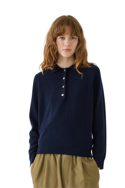 Demira Cashmere Polo Sweater in Navy