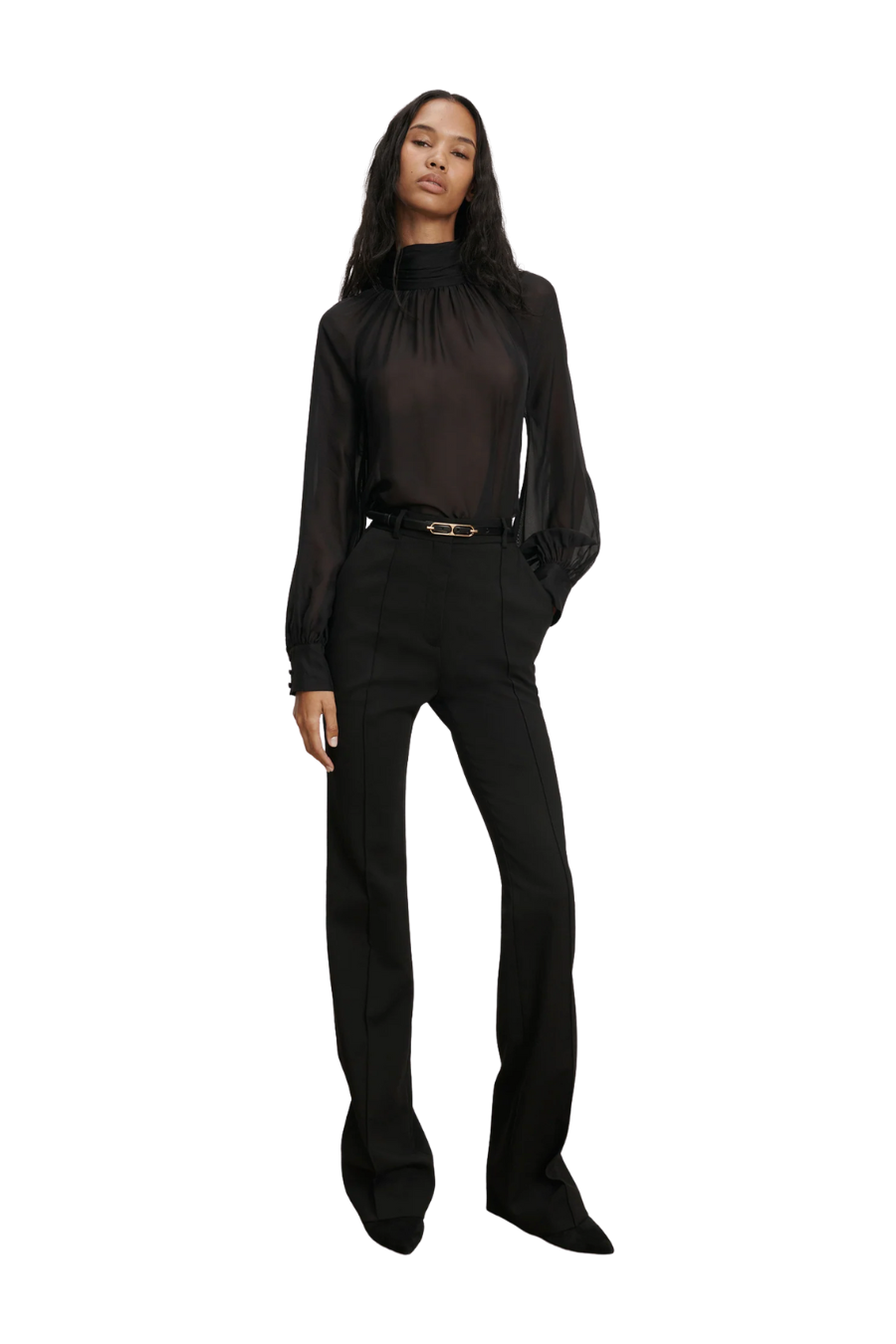 Alyssa Silk Turtleneck Blouse in Black