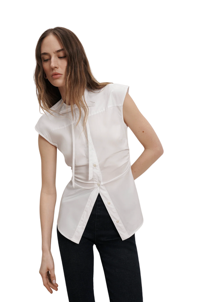 Joon Tie-Neck Button-Down Blouse in White
