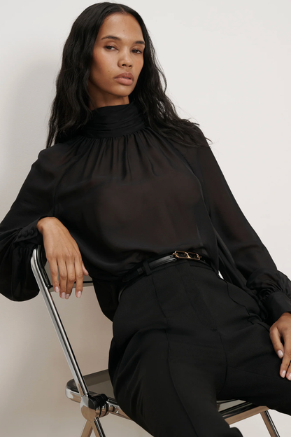 Alyssa Silk Turtleneck Blouse in Black