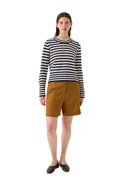 Micha Stripe Cotton Sweater in Navy/Off White