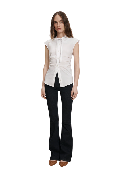 Joon Tie-Neck Button-Down Blouse in White