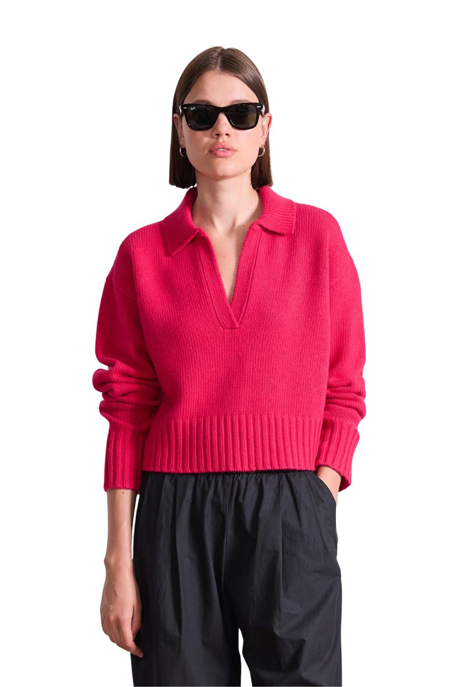 Split Neck Henley in Cerise