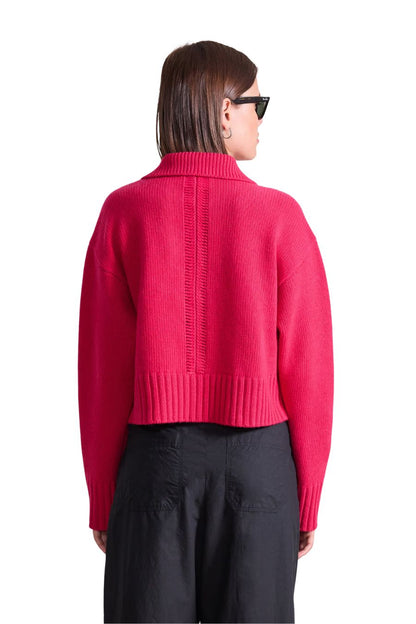 Split Neck Henley in Cerise