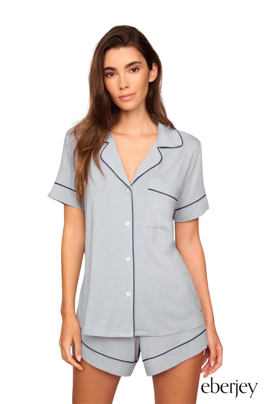 Gisele TENCEL™ Modal Relaxed Short PJ Set in Gray Dawn/Navy