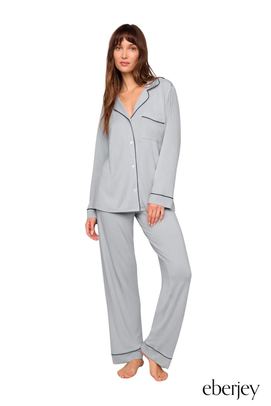 Gisele TENCEL™ Modal Long PJ Set in Gray Dawn/Navy
