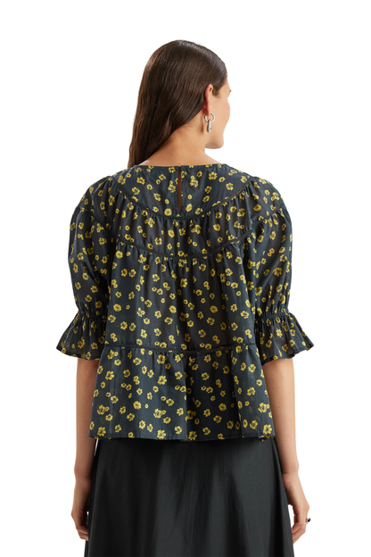 Sol Print Top in Lemon Navy Floral