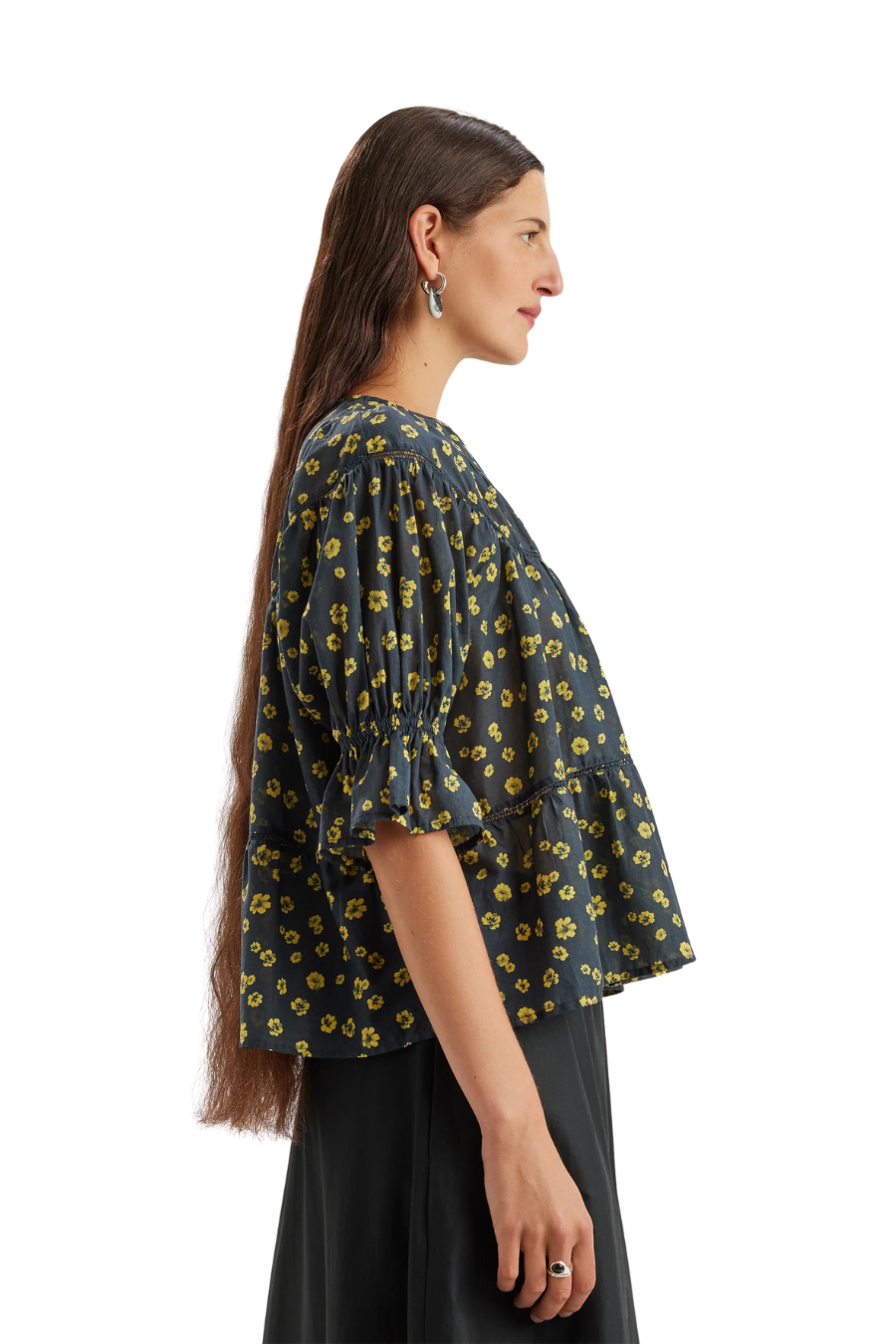 Sol Print Top in Lemon Navy Floral