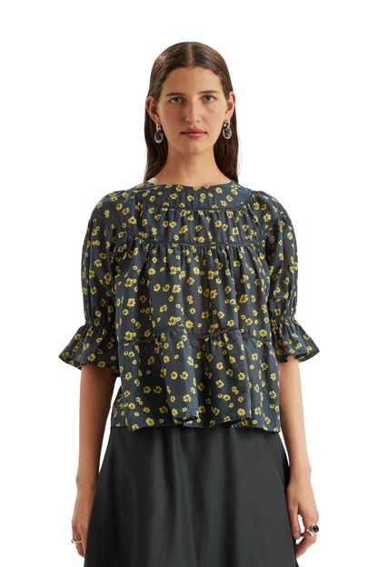 Sol Print Top in Lemon Navy Floral