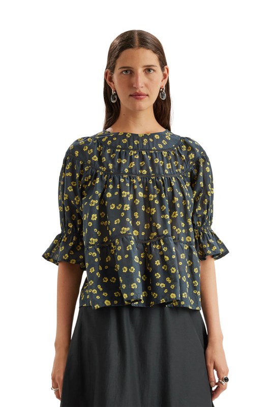Sol Print Top in Lemon Navy Floral