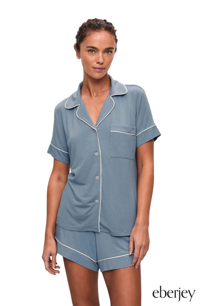Gisele TENCEL™ Modal Relaxed Short PJ Set in Faded Denim/Ivory