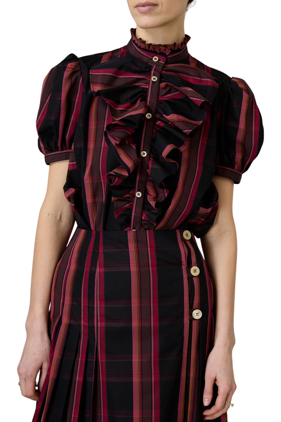 Bibiana Blouse in Ghost Tartan Pink