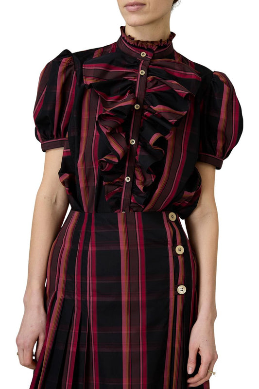 Bibiana Blouse in Ghost Tartan Pink