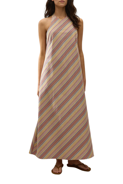 Jone Midi Dress in Agua Stripe/Mustard