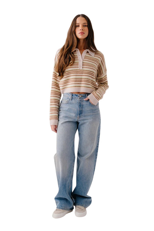 Maddie Long Sleeve Cashmere Cropped Polo in Buttercup