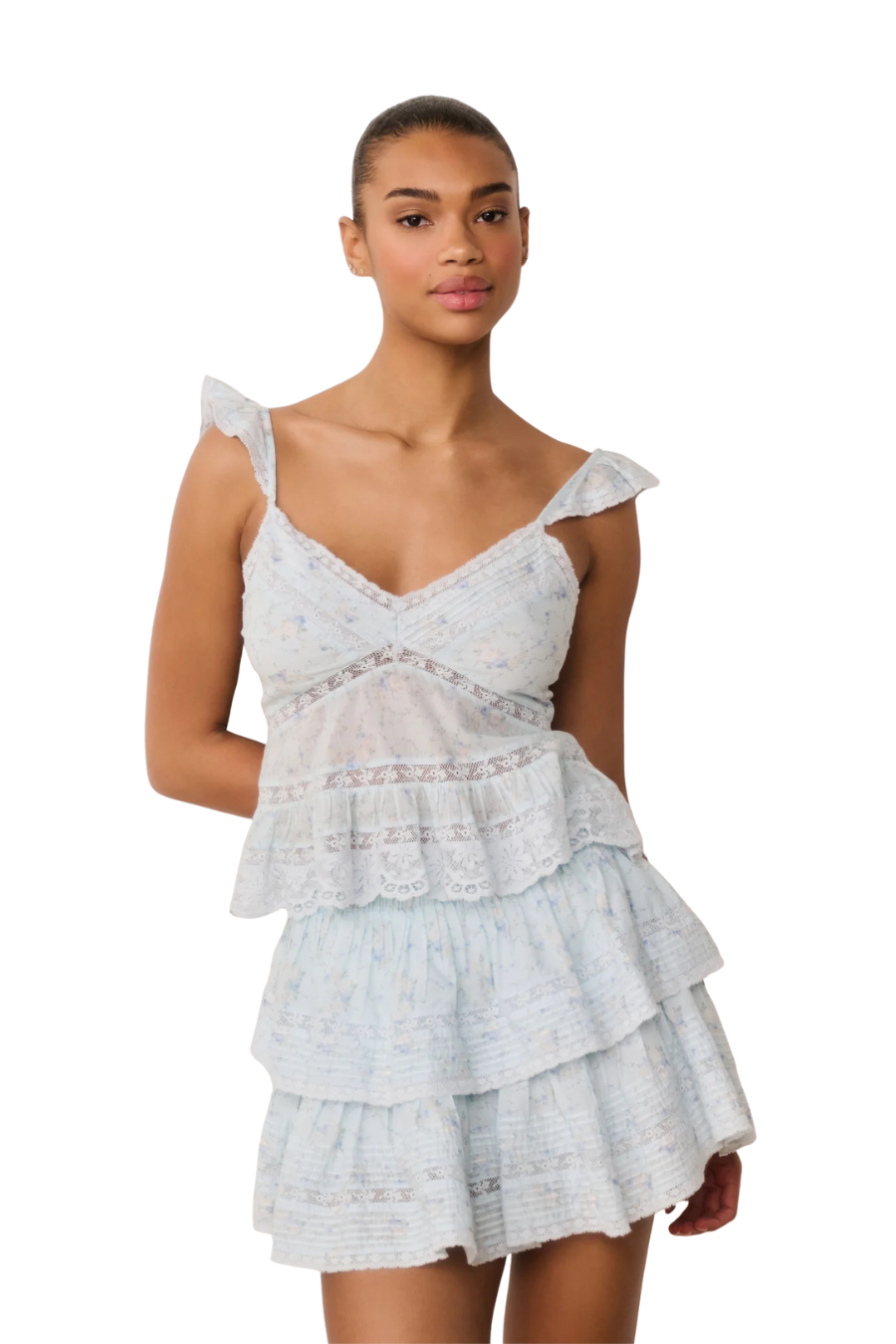 Ruffle Mini Skirt in Snowdrop Blue