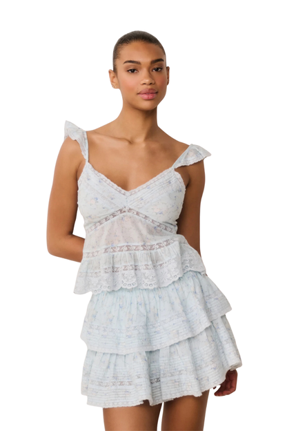 Ruffle Mini Skirt in Snowdrop Blue
