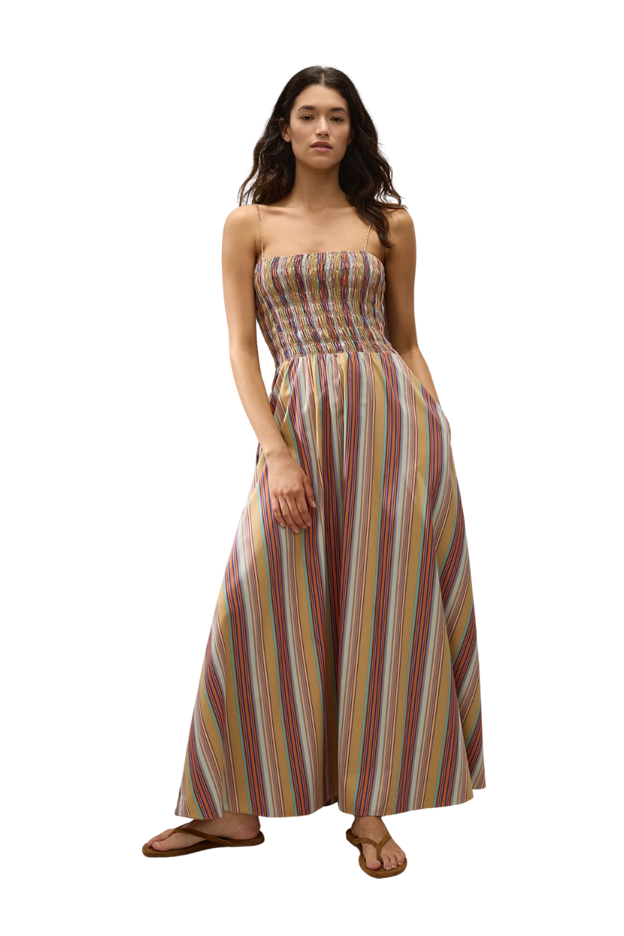 Anniken Maxi Dress in Agua Stripe Mustard