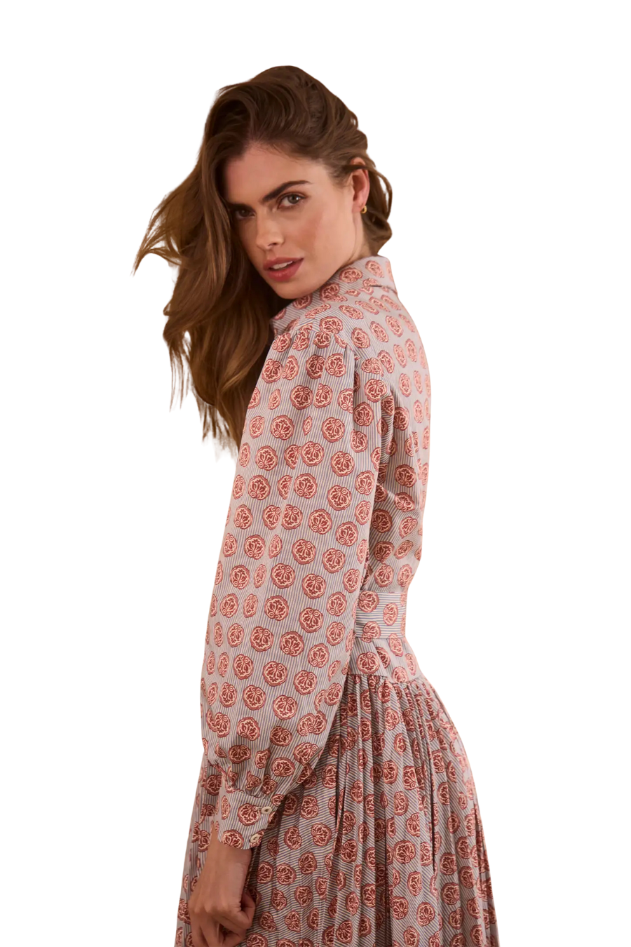 Randolph Dress in Dark Rose Bird Block