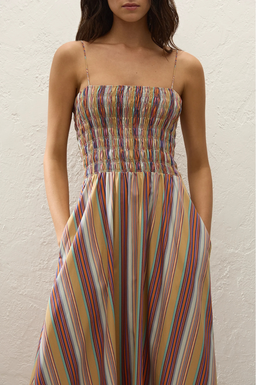 Anniken Maxi Dress in Agua Stripe Mustard