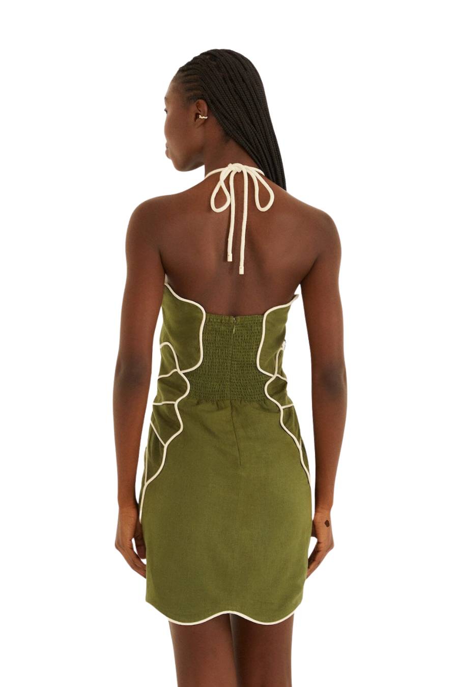 Green Wavy Trim Halter Neck Mini Dress