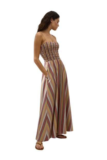 Anniken Maxi Dress in Agua Stripe Mustard
