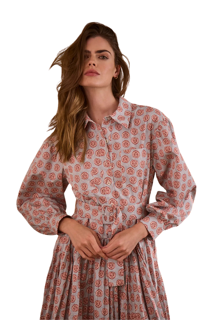 Randolph Dress in Dark Rose Bird Block