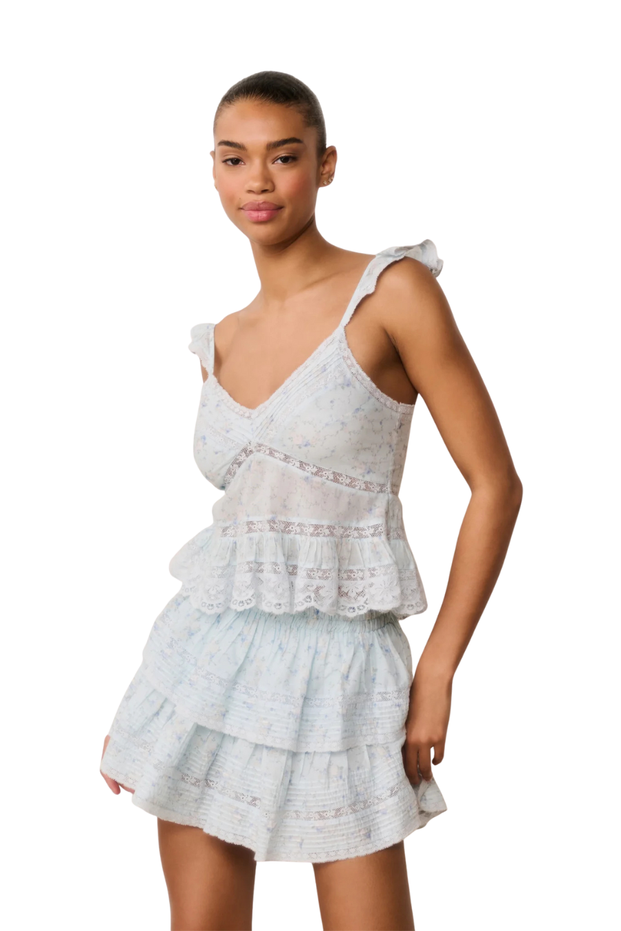 Ruffle Mini Skirt in Snowdrop Blue