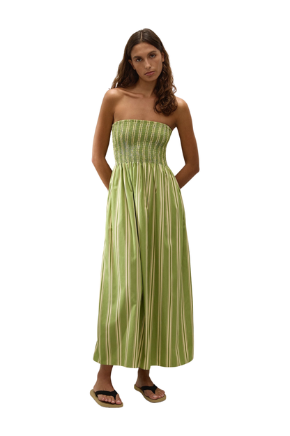 Jamie Midi Dress in Ombre Stripe Juniper