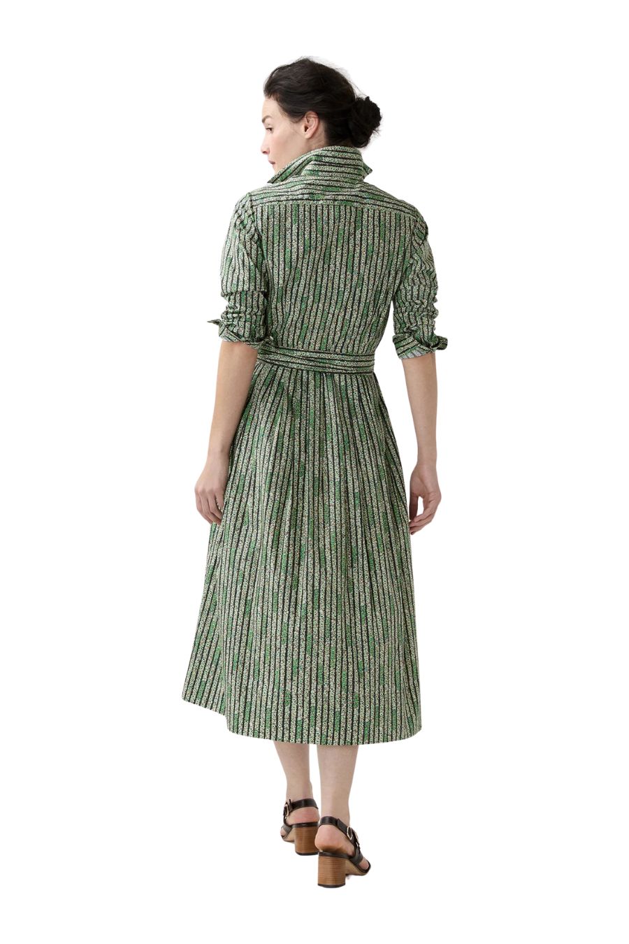 Shirtwaist Dress in Green Floral Stripe