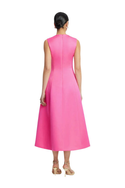Cleo Appliqué Sleeveless Midi Dress in Peony Print in Fuchsia