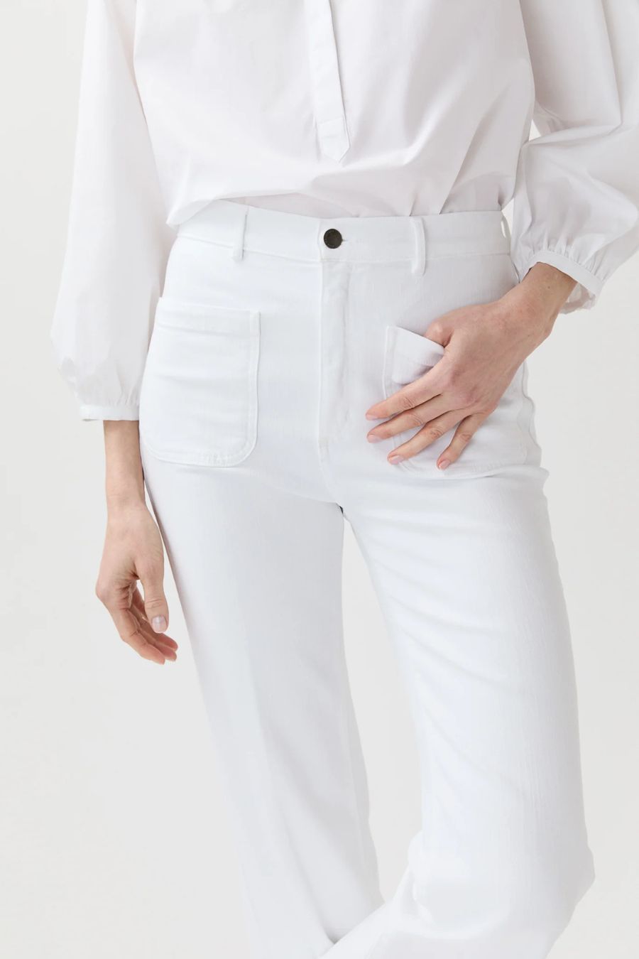 Camille Patch-Pocket Jean in White