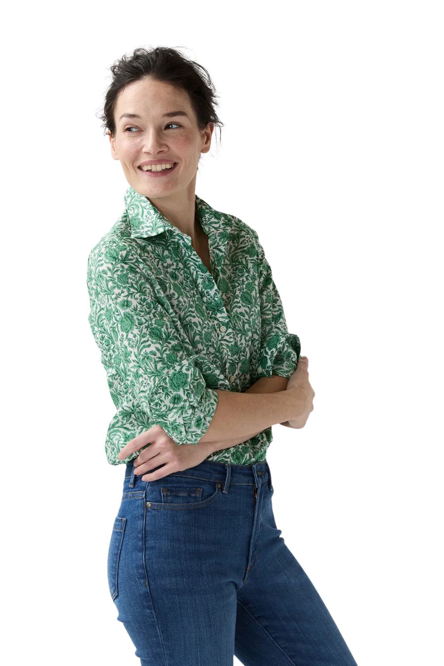 Tomboy Popover Shirt in Green Sambourne Liberty Fabric