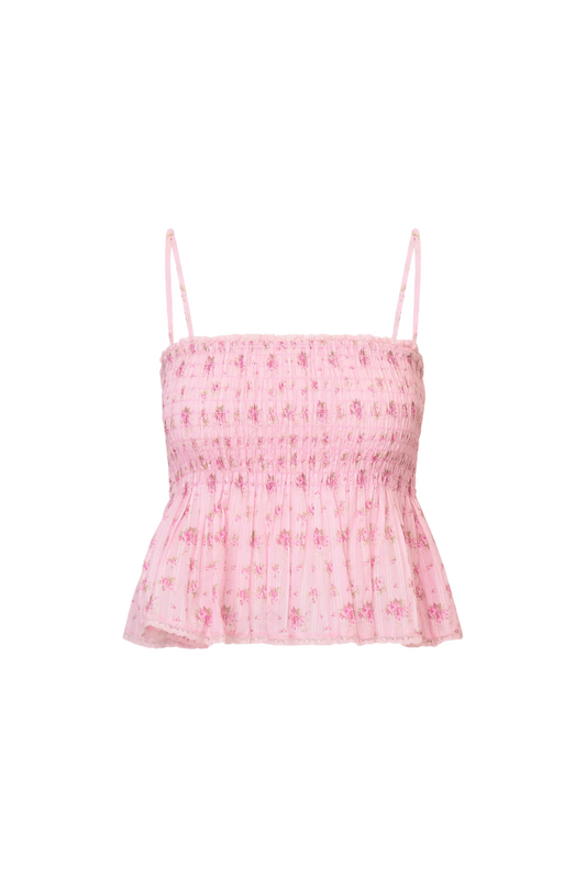 Condie Floral Cotton Voile Top in Raspberry Fields