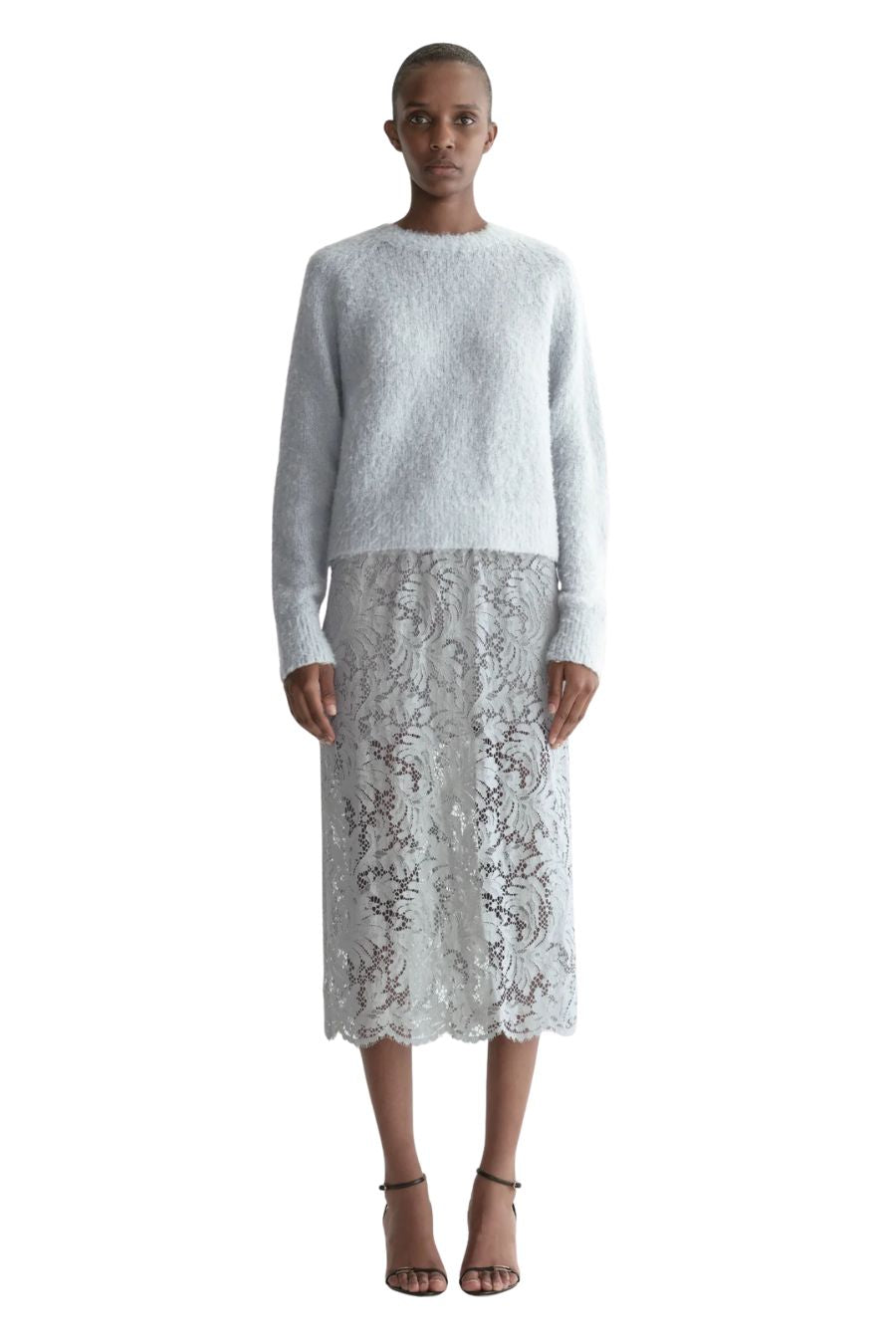 Lydia Lace Midi Skirt in Slate Blue