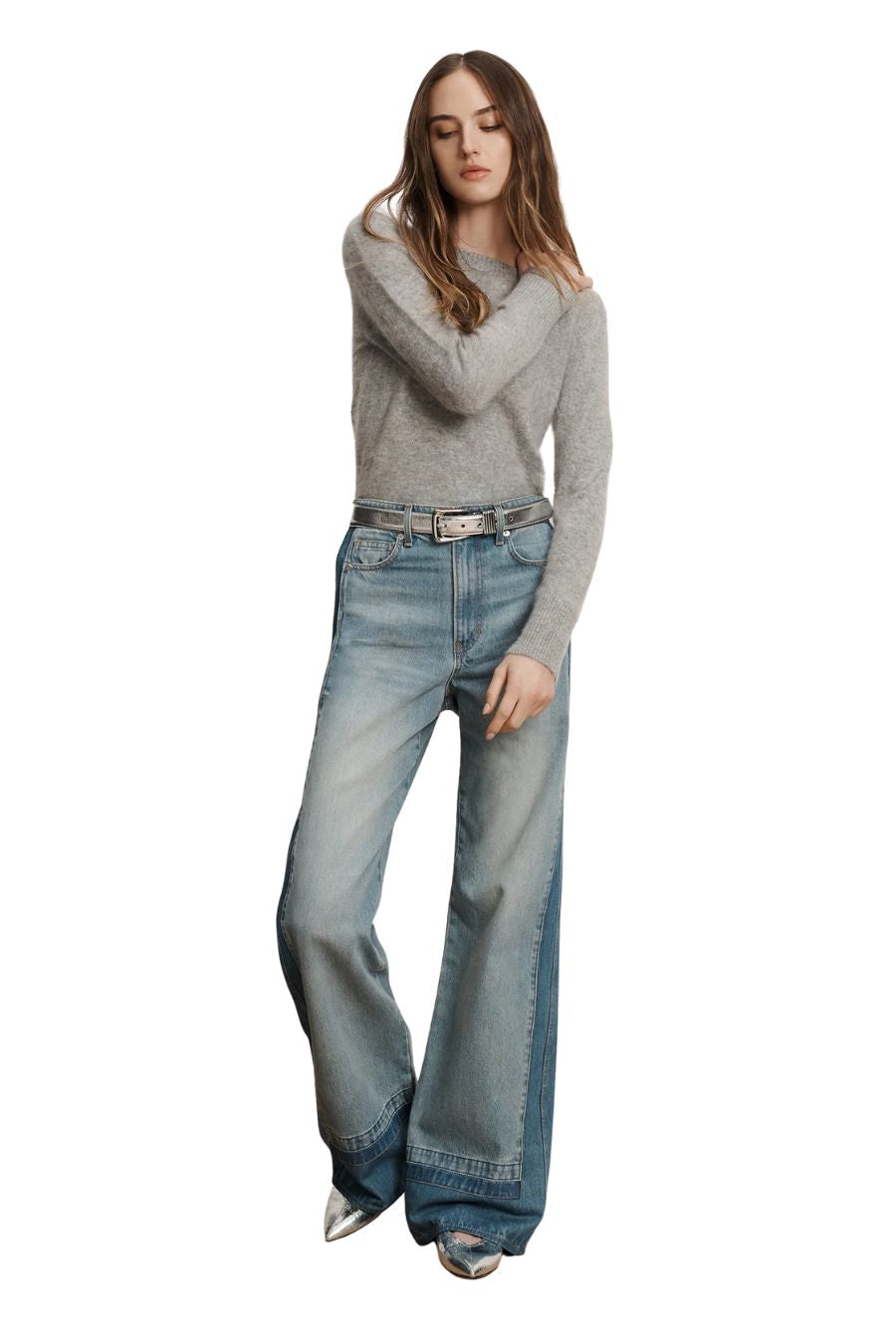 Taylor Color-Block Wide-Leg Jean in Cloudy Colorblock