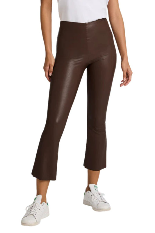 Faux Leather Crop Flare Legging in Chocolate
