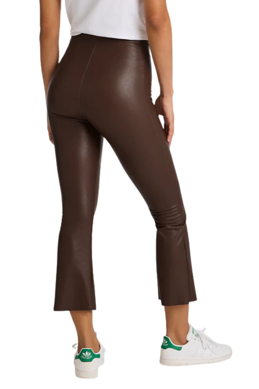 Faux Leather Crop Flare Legging in Chocolate