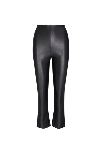 Faux Leather Crop Flare Legging in Black