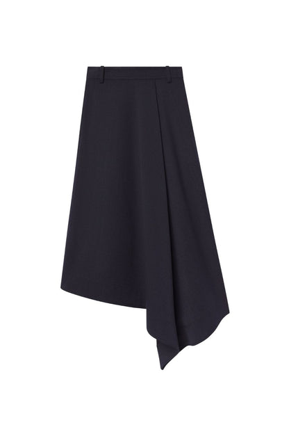Gael Melange Twill Midi Skirt in Navy Melange