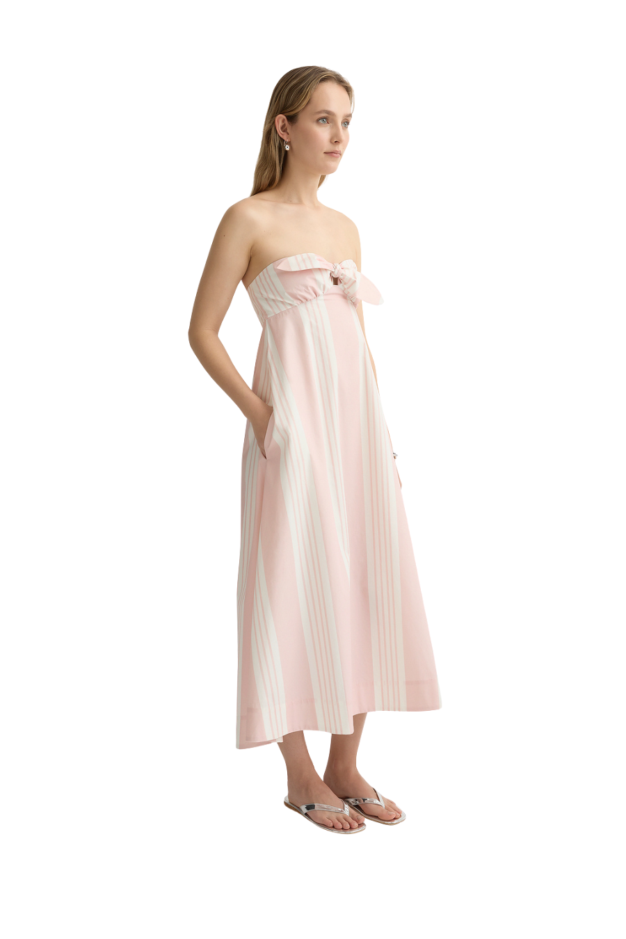 Rosie Strapless Dress in Pink Stripe