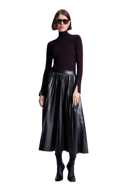 Etta Vegan Leather Midi Skirt in Deepest Brown