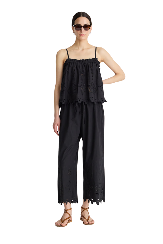 Embroidered Kari Pull On Pant in Black