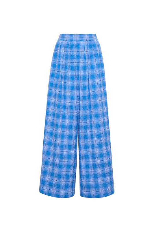 Palazzo Pant in Blue Plaid