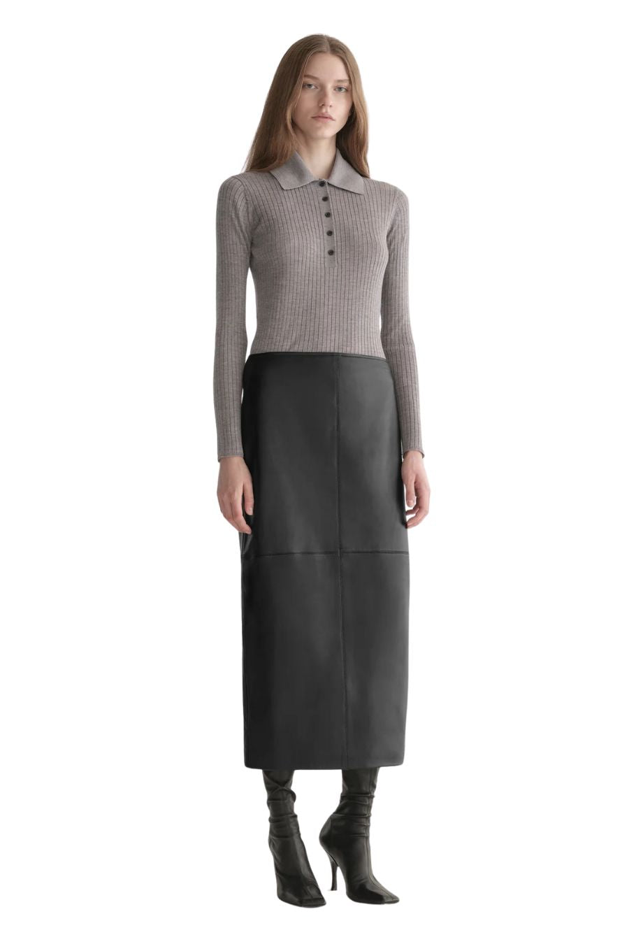 Marta Leather Midi Skirt in Black